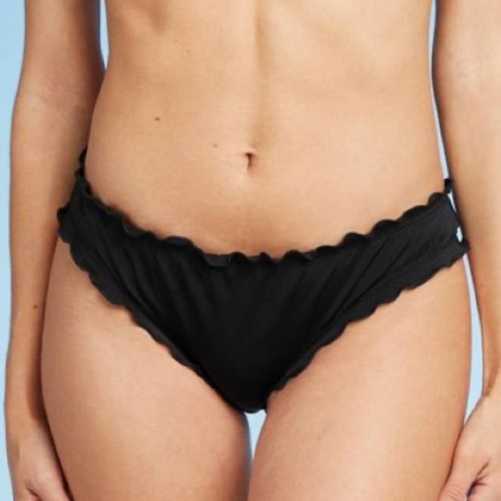 Shade & Shore Black Ruffle Cheeky Bikini Bottom Small